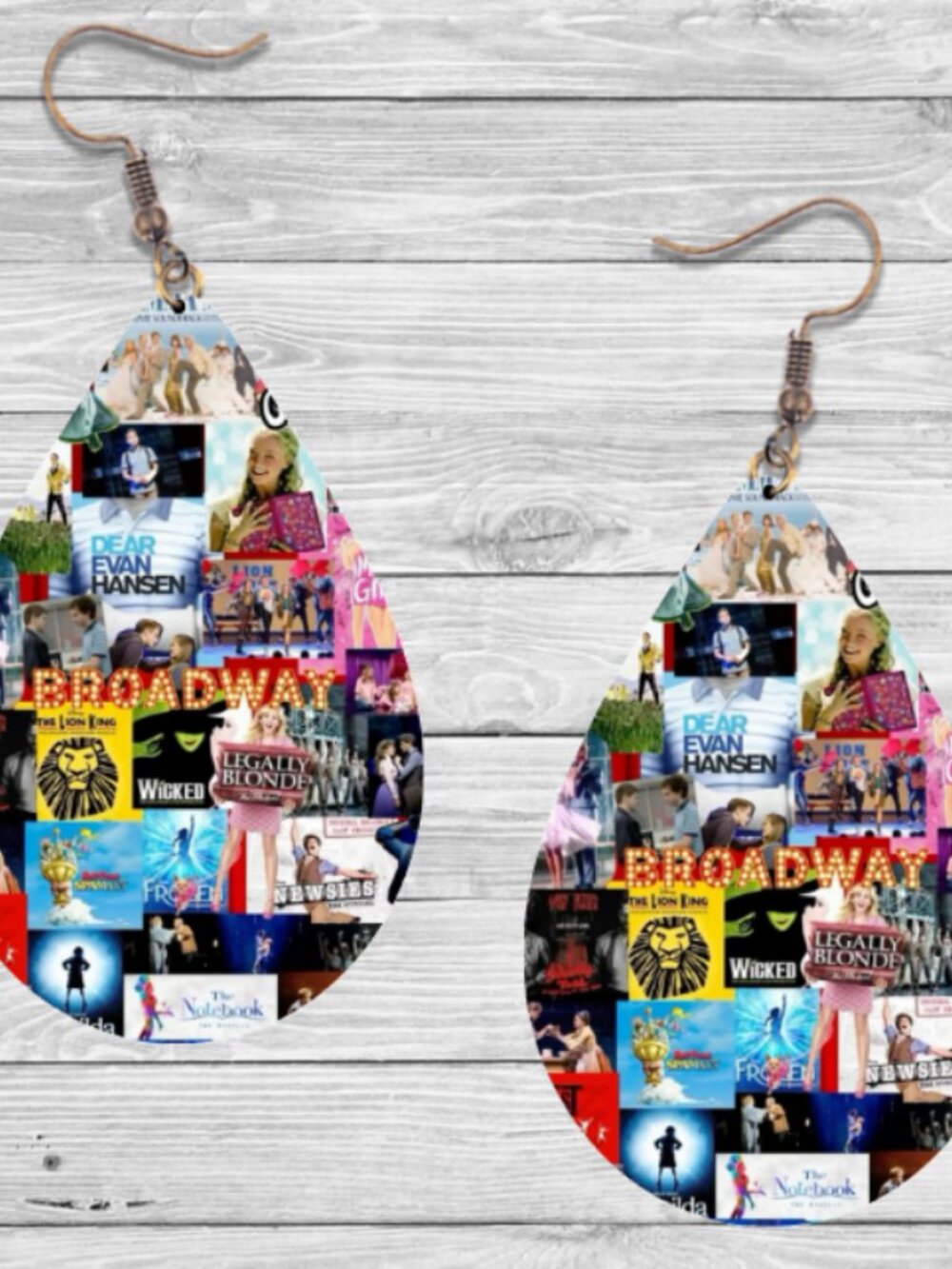 Broadway Musical Earrings: Wooden Teardrop Hypoallergenic Earrings